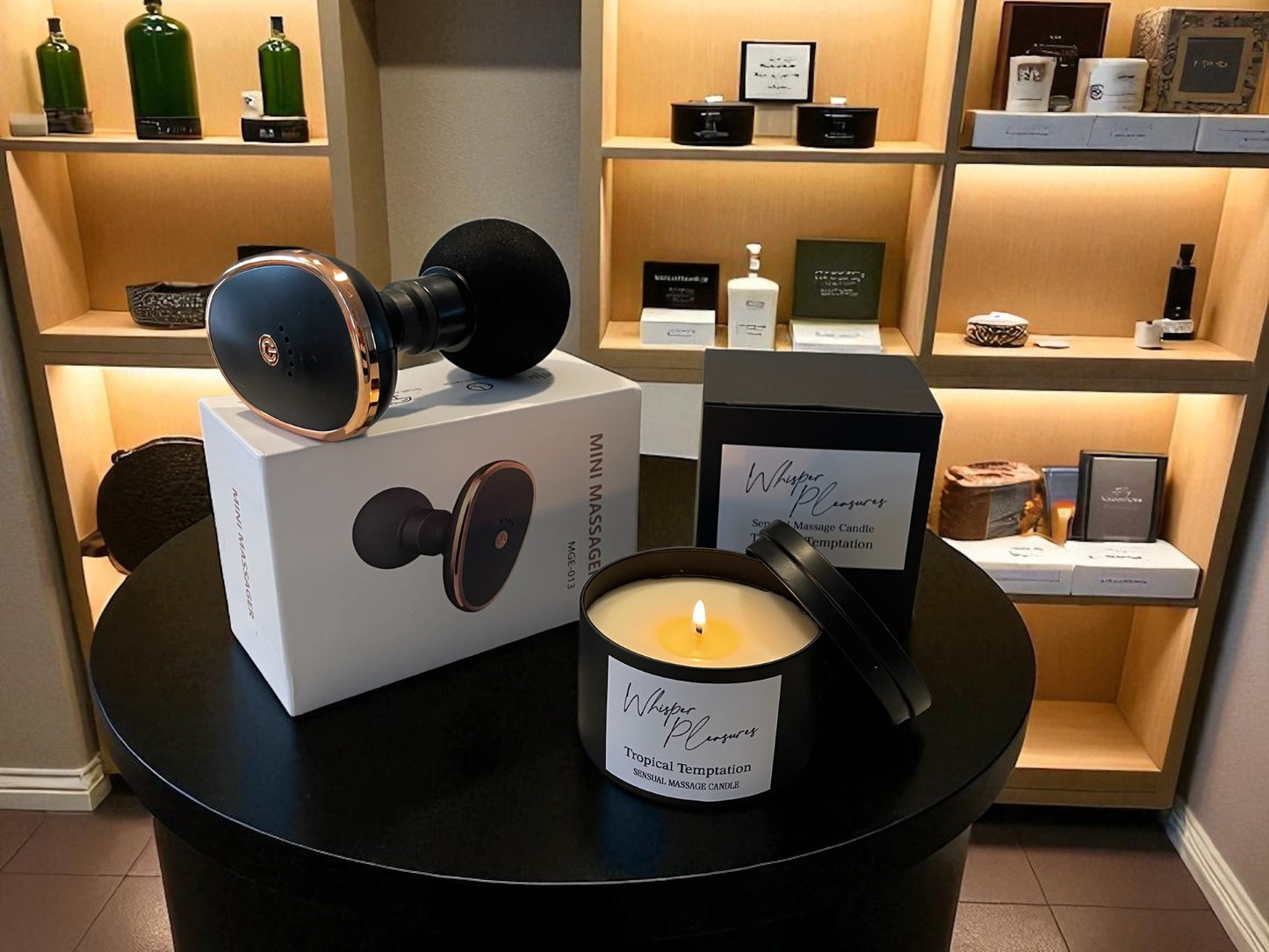 Whisper Pleasures Limited Edition – Sensual Massage Candle 8oz & Mini Massager Duo